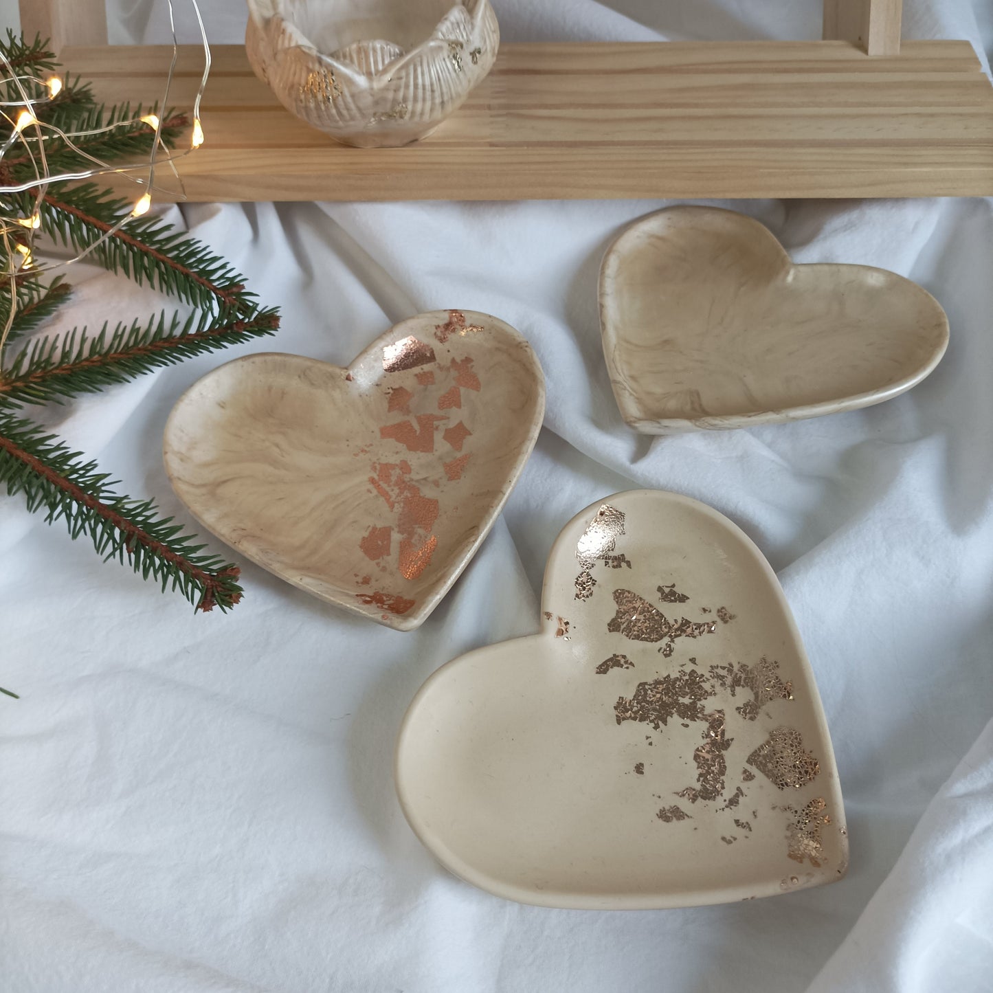 Jesmonite plates for candles and jewelery - heart, square, shell, feather