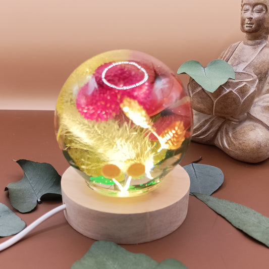 Ball resin lamp with dried flowers - Big