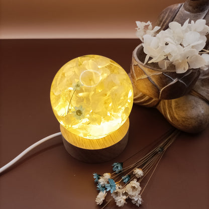 Ball resin lamp with dried flowers - Small