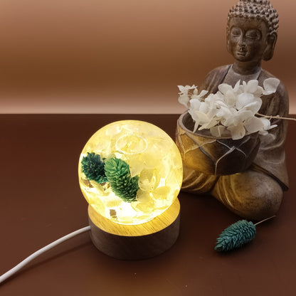 Ball resin lamp with dried flowers - Small