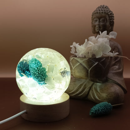 Ball resin lamp with dried flowers - Small