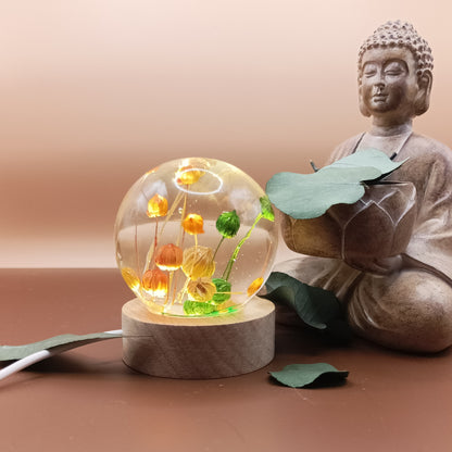 Ball resin lamp with dried flowers - Small