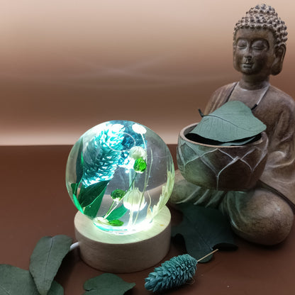 Ball resin lamp with dried flowers - Small
