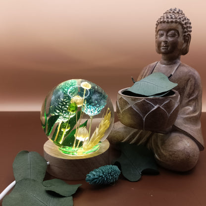 Ball resin lamp with dried flowers - Small
