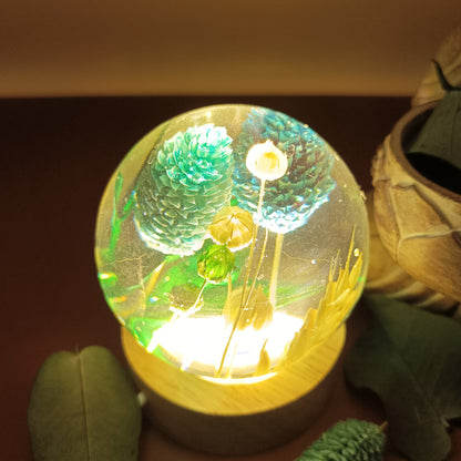 Ball resin lamp with dried flowers - Small